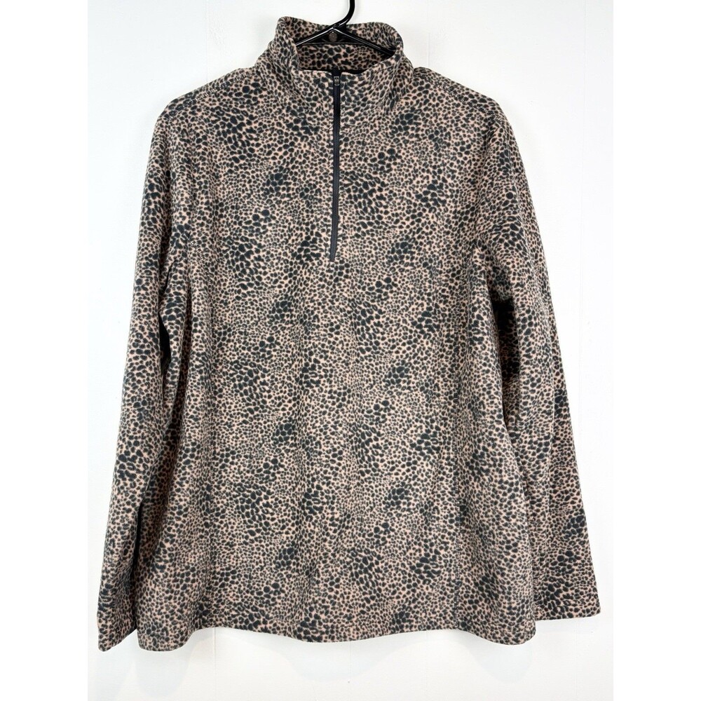 Lands End Women's Fleece Anyweather Quarter Zip Leopard Animal Print Sz Large